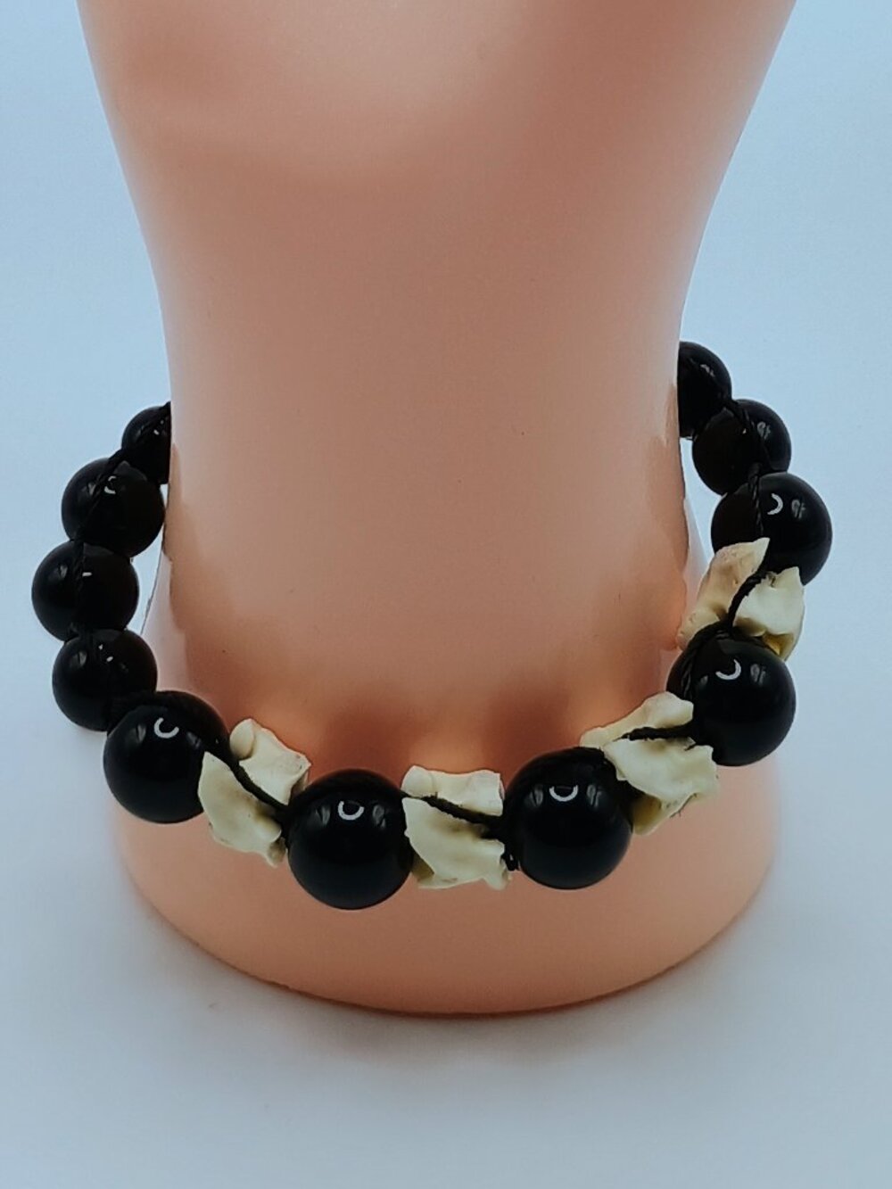 Natural Black Onyx Bracelet with Macrame Woven Details